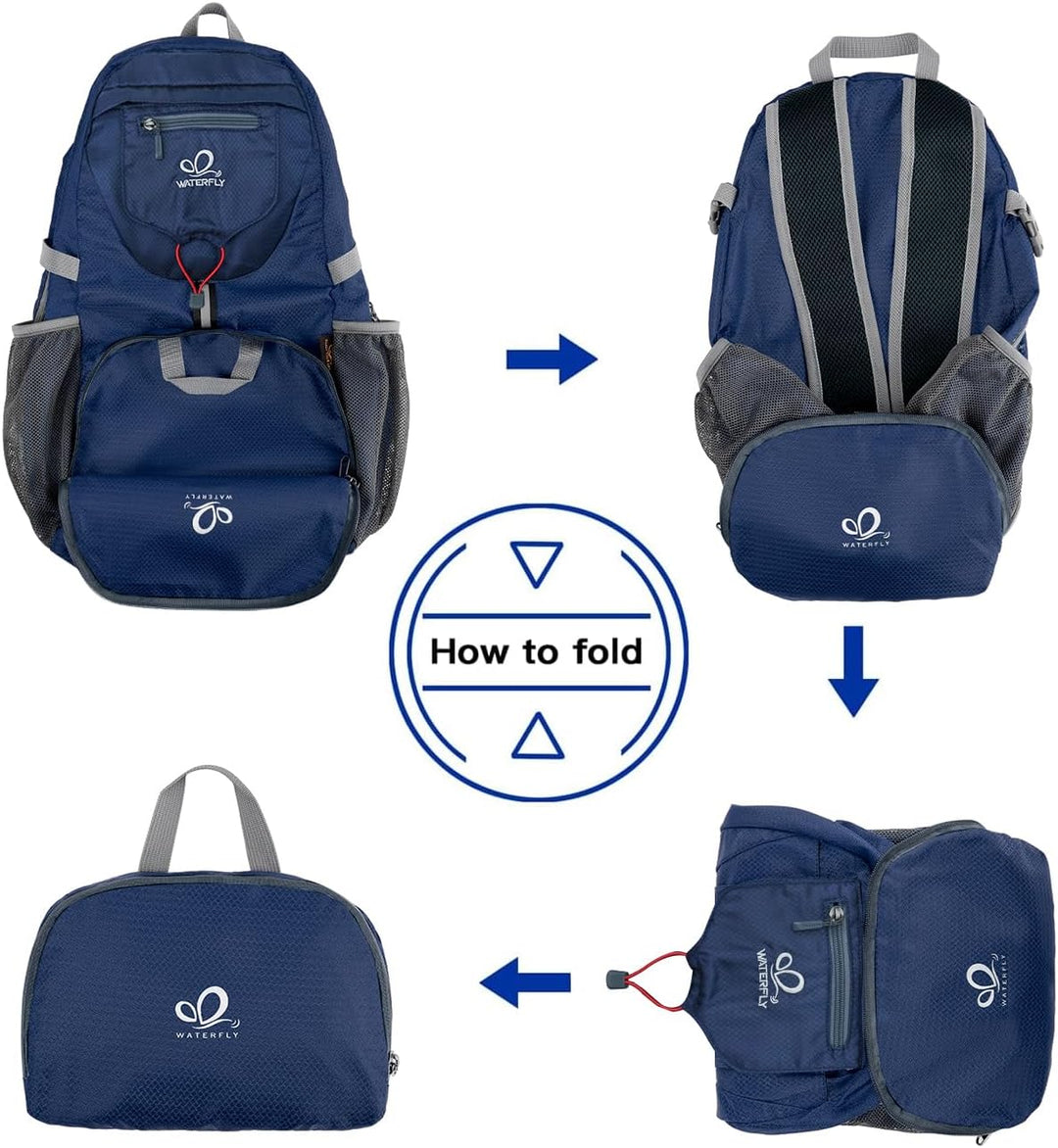 WATERFLY Ultraleicht Faltbar Klein Rucksack: 20L Leicht Packable Wanderrucksack Tagesrucksack Trekki