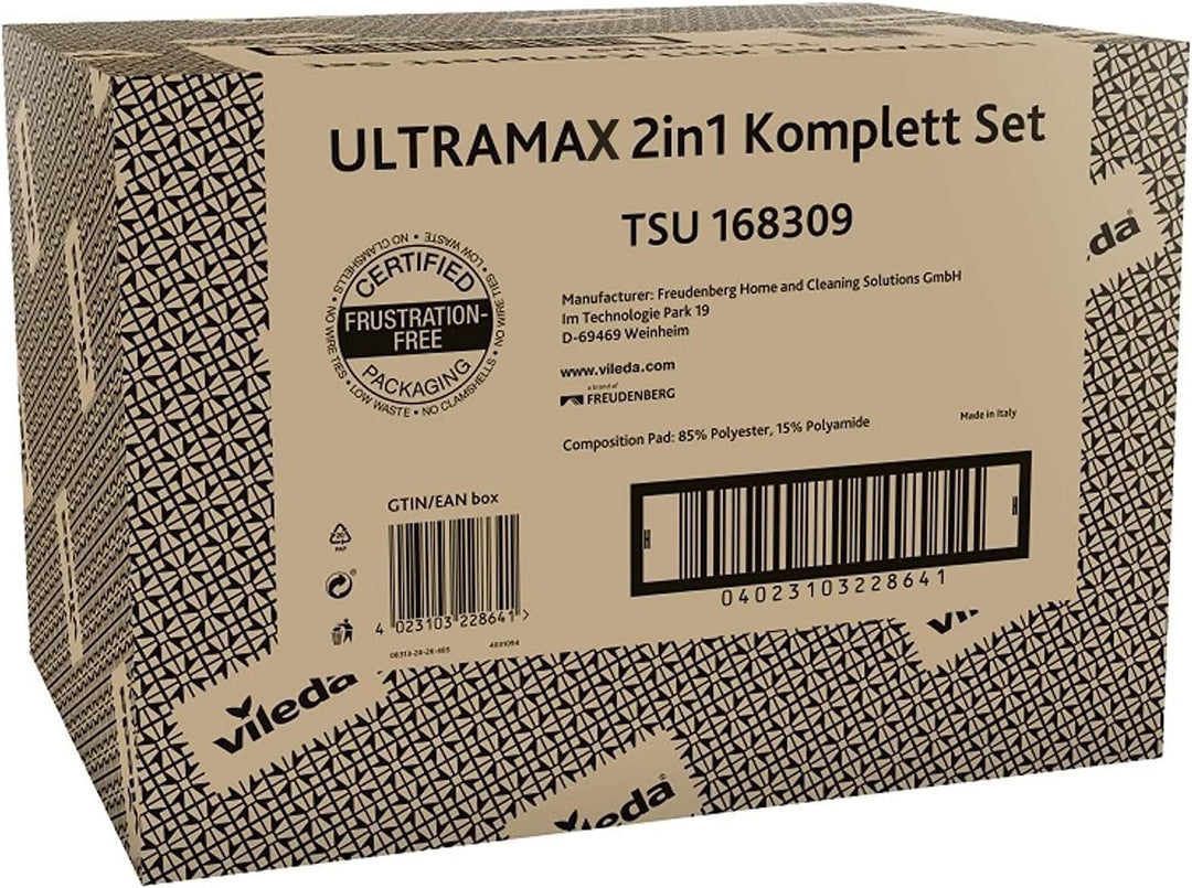 Vileda ULTRAMAX Komplett-Set, Bodenwischer mit Eimer und Auswringer, 2in1 Mikrofaserbezug, für alle