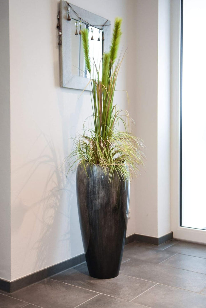 VIVANNO Pflanzkübel Pflanzgefäss Vase Kübel exklusiv Deluxe Schwarz, Silber Hochglanz Schwarz Silber