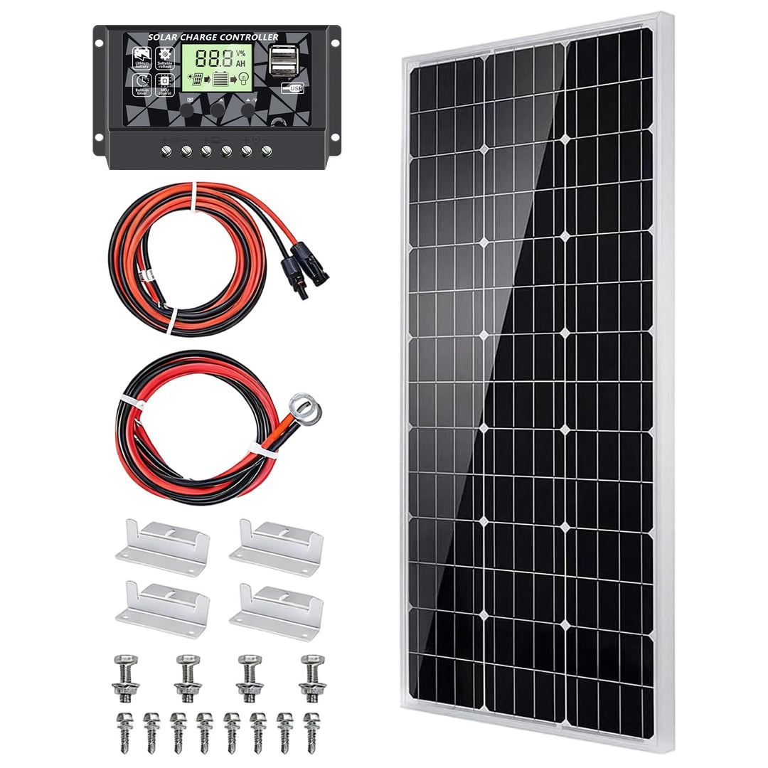 Topsolar 100W Solarpanel 12V mit Laderegler, Kabeln, 1