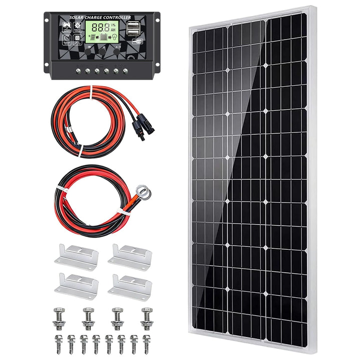 Topsolar 100W Solarpanel 12V mit Laderegler, Kabeln, 1
