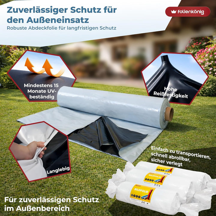 Folienkönig® Silofolie 8x10m in Rolle - GRÖssE WÄHLBAR! Poolplane rechteckig, Abdeckplane, Abdeckfol