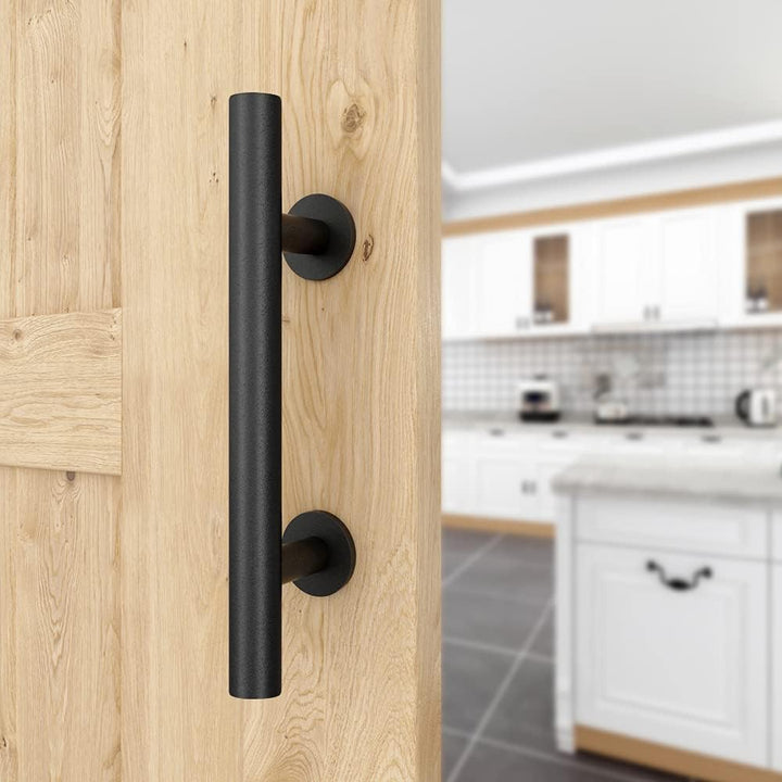 WINSOON 2 Pack 30 cm/12 inch Barn Door Handle Hardware Black with Flush Finger Pull, Large Rustic, P