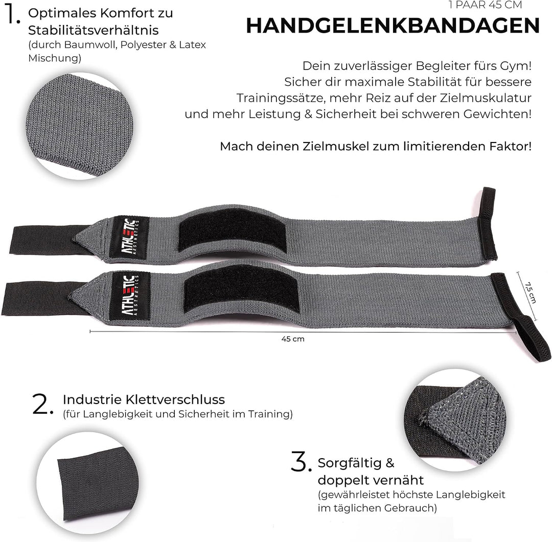 ATHLETIC AESTHETICS Handgelenk Bandagen Fitness - Wrist Wrap (45 cm im Paar) Handgelenkbandage für K