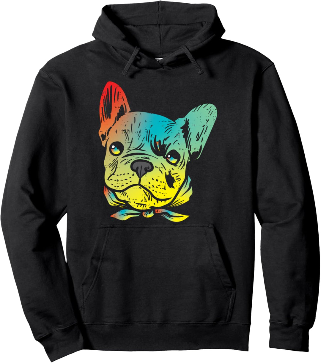 Colorful French Bulldog Face Frenchie Dog Lover Owner Gift Pullover Hoodie