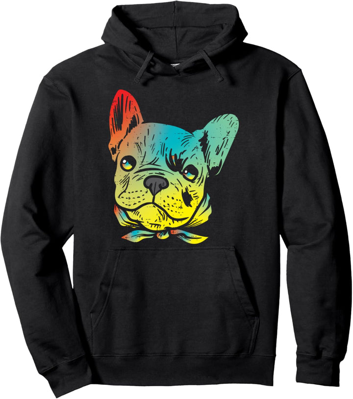 Colorful French Bulldog Face Frenchie Dog Lover Owner Gift Pullover Hoodie
