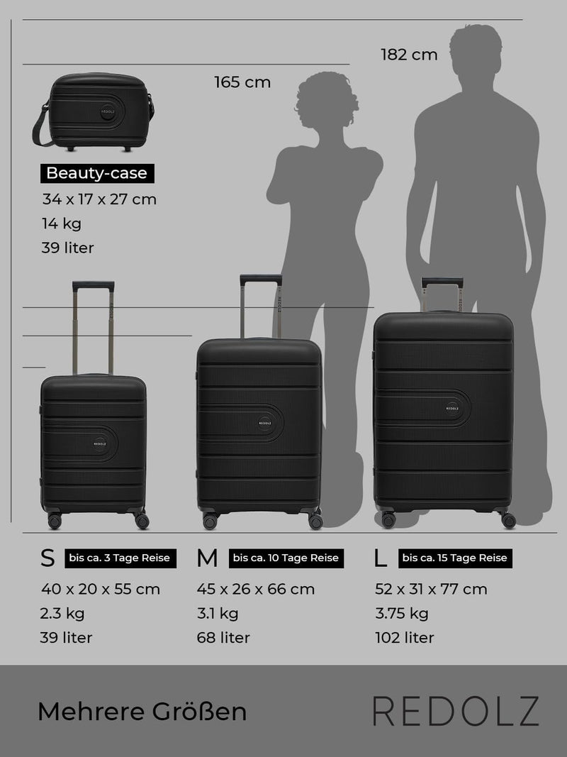 REDOLZ Hartschalen Koffer-Set 3-teilig | aus hochwertigem, leichtem Polypropylen | 4 Doppelrollen &