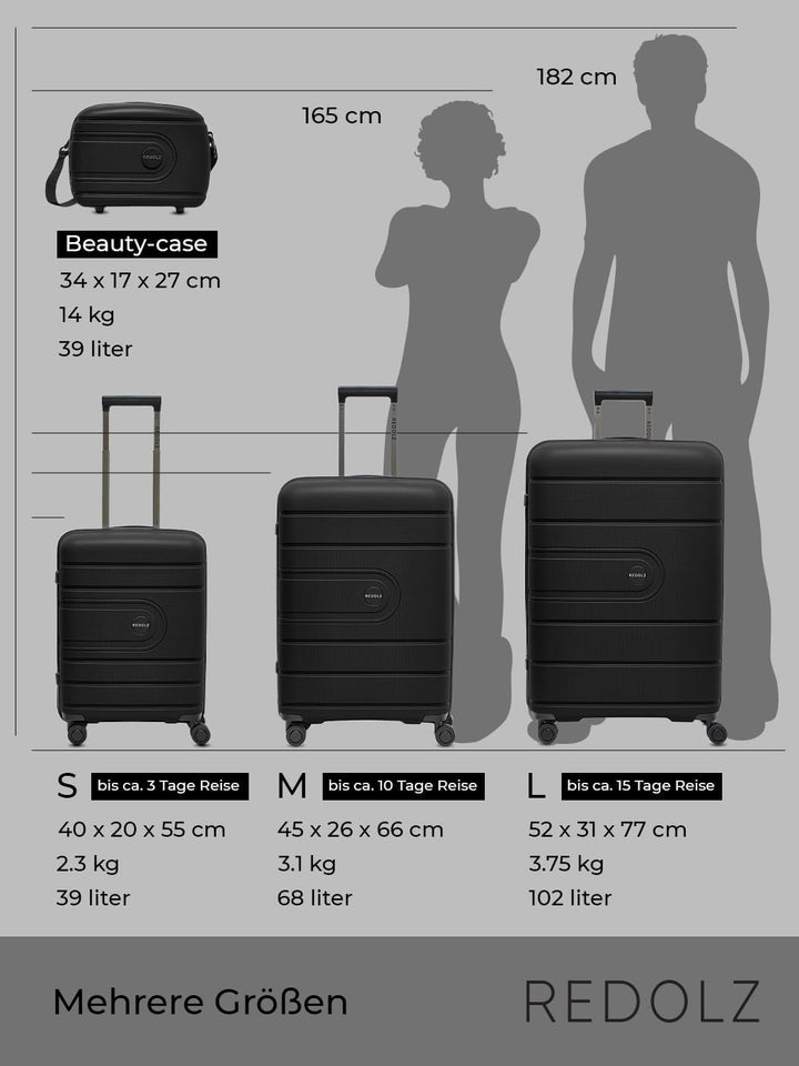 REDOLZ Hartschalen Check-in Koffer | Mittelgrosser M Trolley 45 x 26 x 66 cm aus hochwertigem, leich