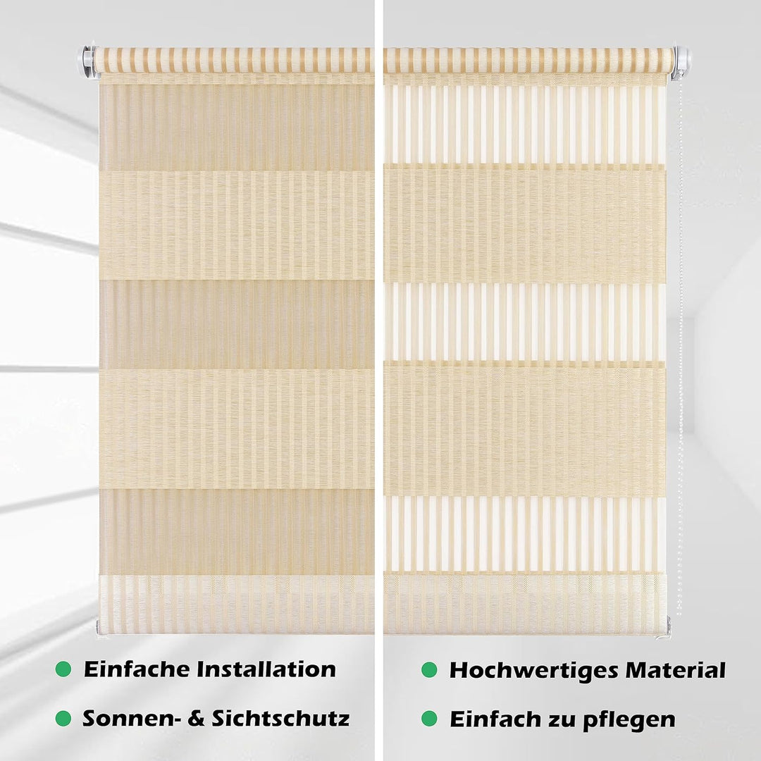 Doppelrollo Bambus, 75x150cm, Creme, mit extra Breiten Stoff-Streifen in Bambusgras-Optik, Klemm-Fix