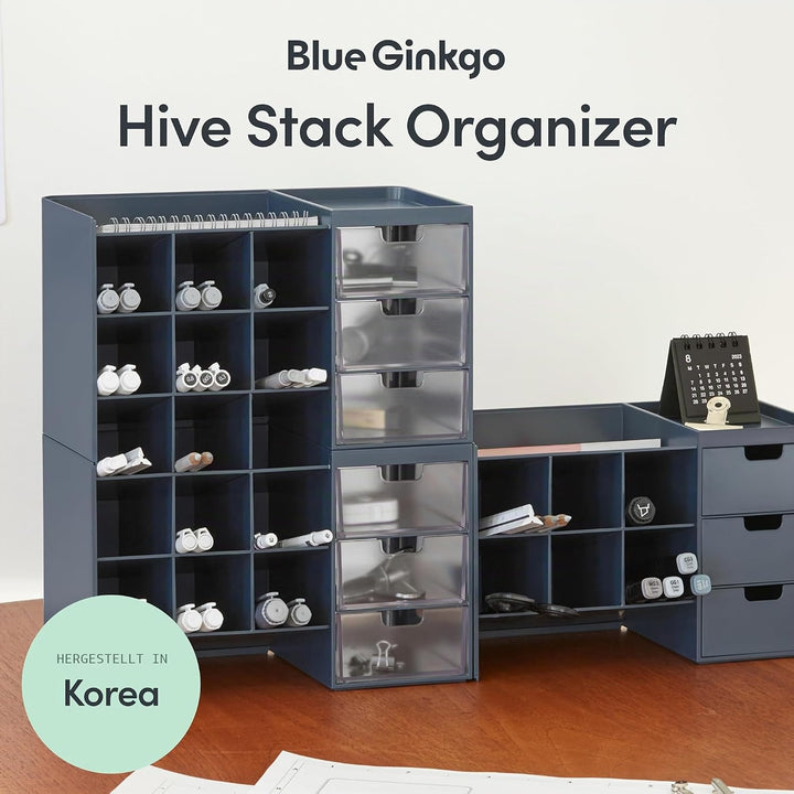 BLUE GINKGO Hive Stack Desk Organizer – Stapelbarer Stiftehalter, Schreibtischorganizer mit Schublad