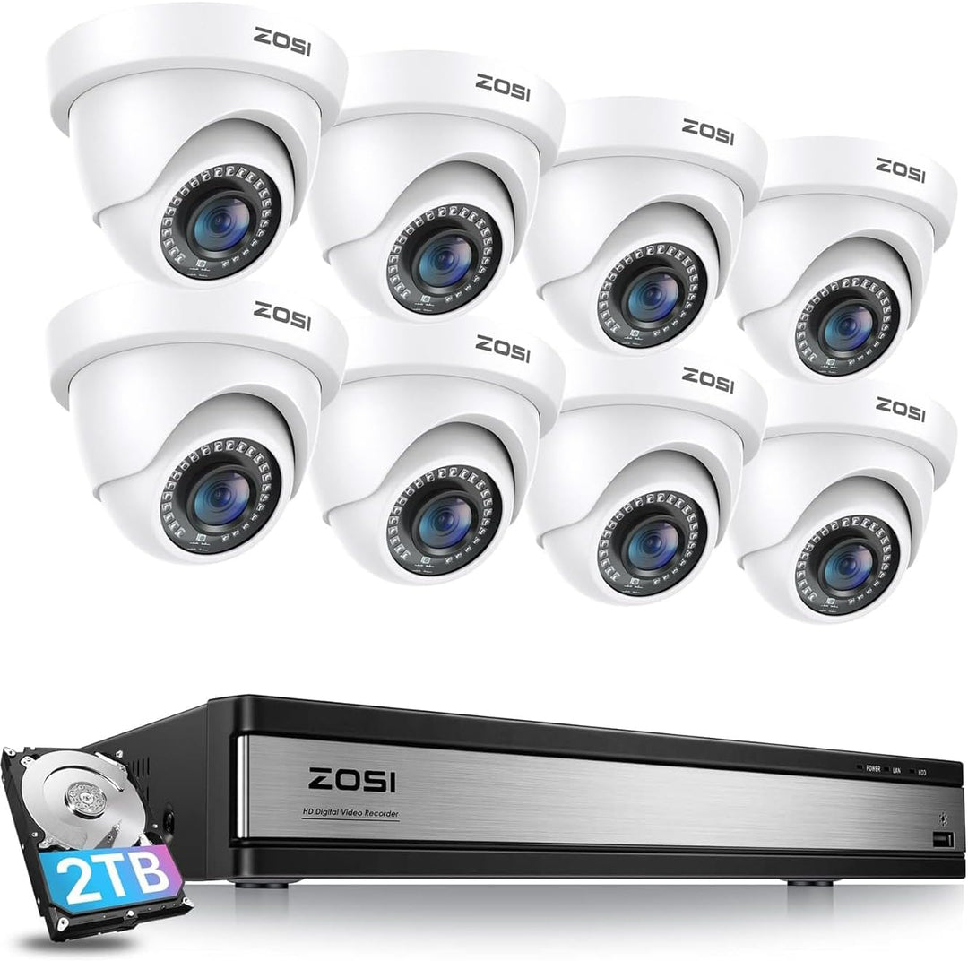 ZOSI 16CH 1080P Überwachungskamera Set Aussen, 2TB DVR mit 8X 2MP Überwachungskamera, Bewegungserken