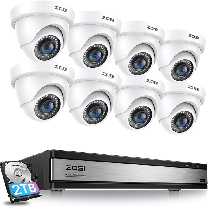 ZOSI 16CH 1080P Überwachungskamera Set Aussen, 2TB DVR mit 8X 2MP Überwachungskamera, Bewegungserken