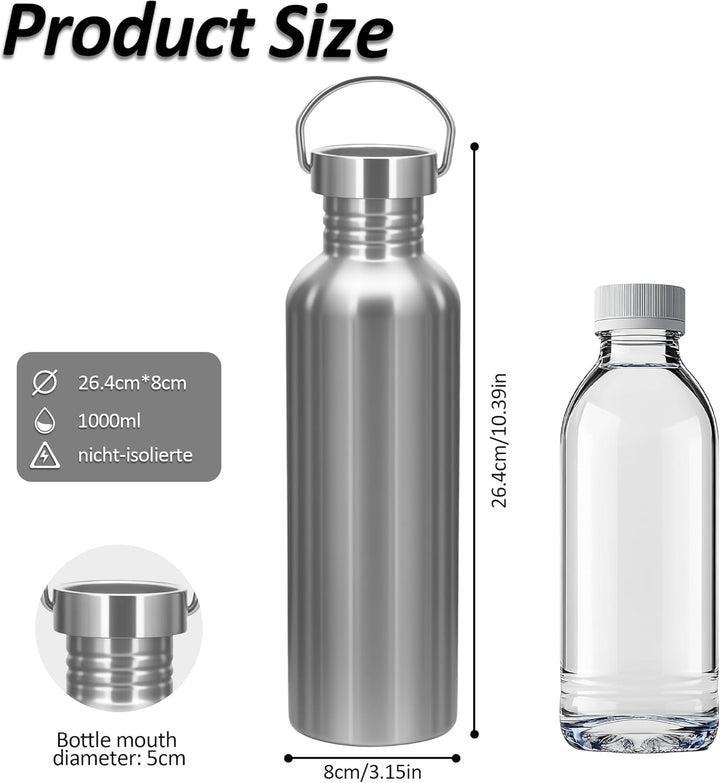 Trinkflasche Edelstahl 1L - Thermosflasche BPA-Frei, Kohlensäure Geeignet Auslaufsicher Sportflasche