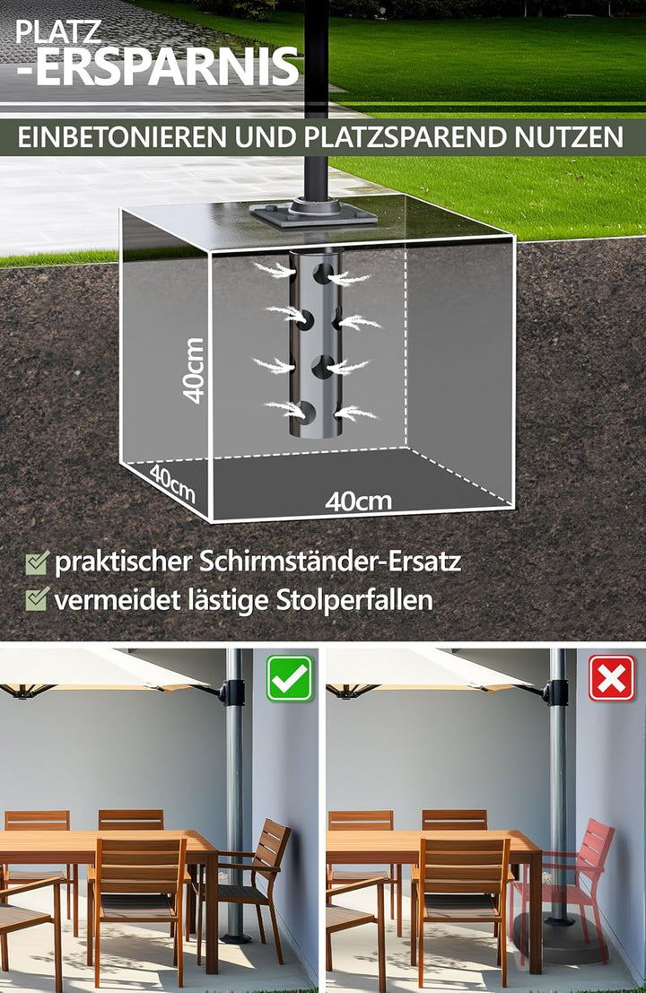 4smile Bodenanker Sonnenschirm - Edelstahl Bodenhülse Sonnenschirm SunnyGround zum Einbetonieren, bi