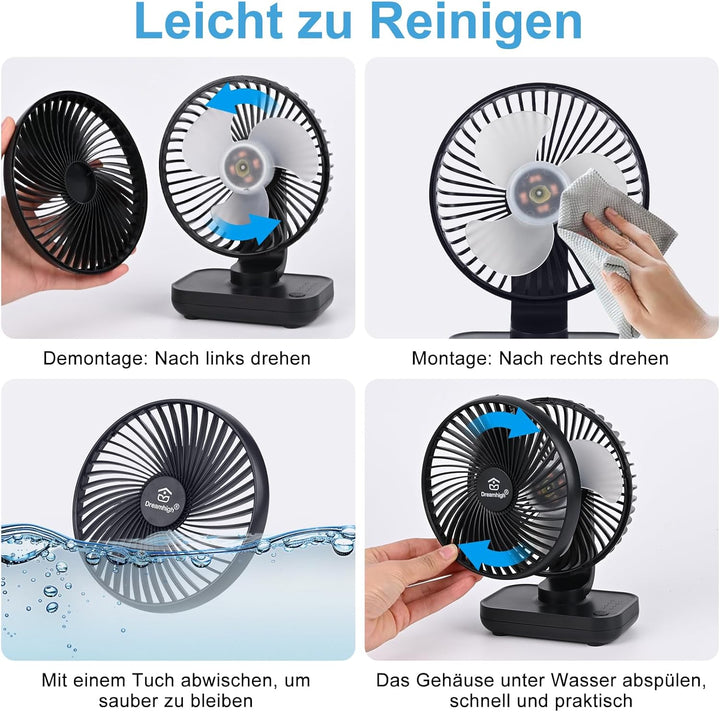 Dreamhigh® 4000mAh USB Ventilator Ultra Leise, Tischventilator, Klein Tragbarer 4 Geschwindigkeiten