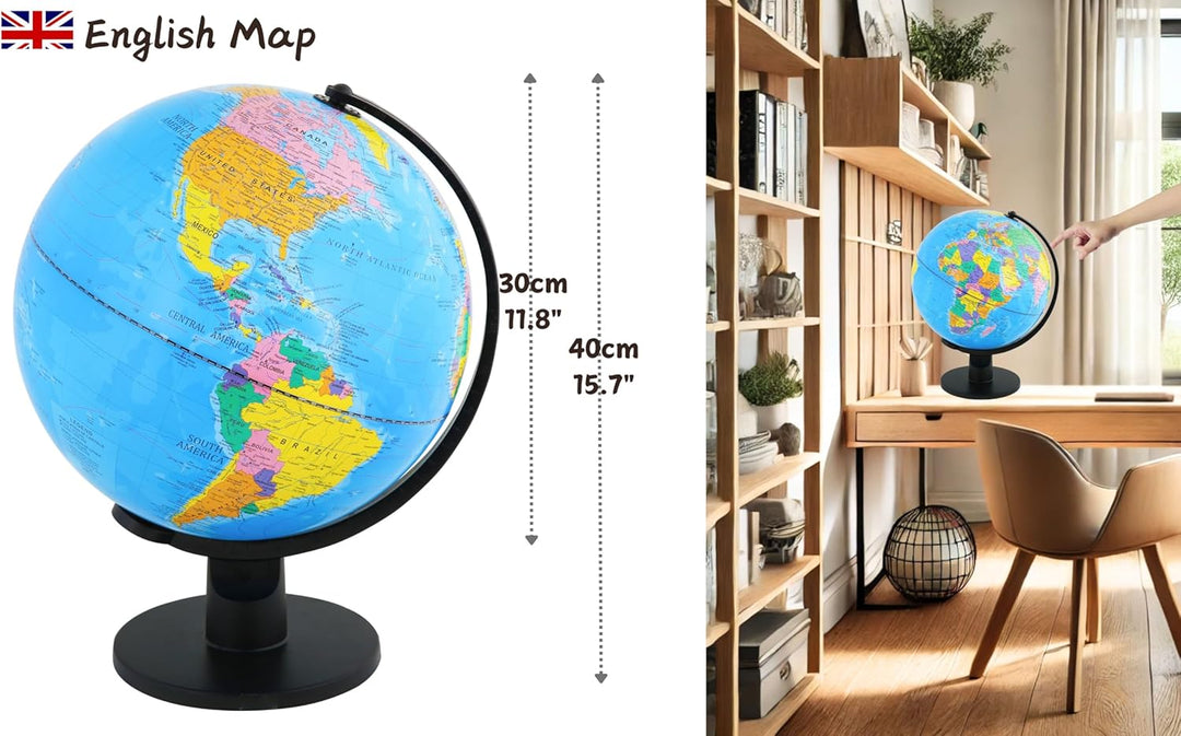 TOPGLOBE 30cm Globus Weltkugel pädagogische Politische Karte - Englischer Sprache, 30cm