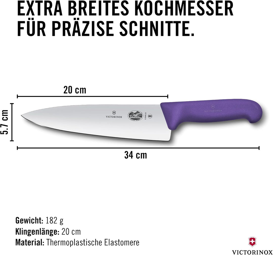 Victorinox Fibrox Kochmesser, Breites Universalmesser für Fleisch, Fisch, Gemüse und Kräuter, 20 cm,