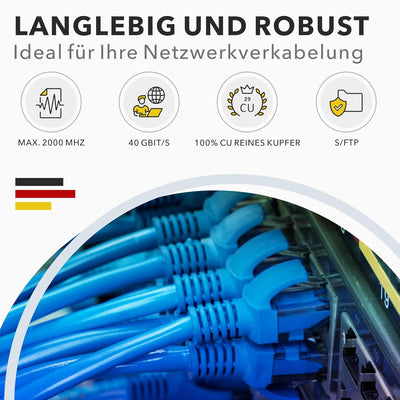 10m Cat 8 Verlegekabel + 4x RJ45 Stecker Werkzeuglos CAT8 Kabel Installationskabel Lan CAT8.1 Ethern