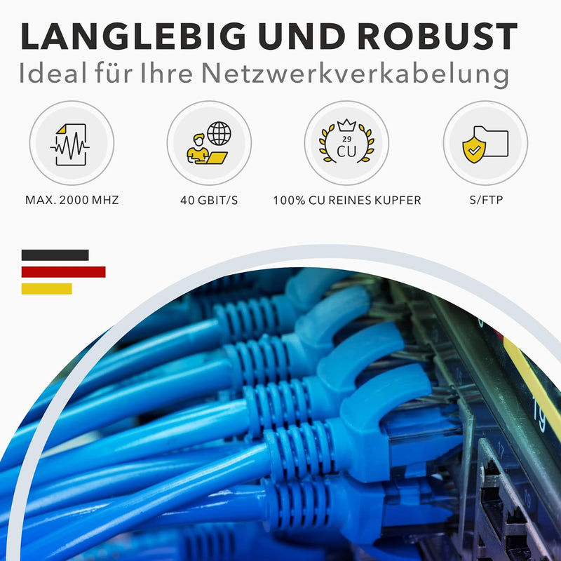 10m Cat 8 Verlegekabel + 4x RJ45 Stecker Werkzeuglos CAT8 Kabel Installationskabel Lan CAT8.1 Ethern