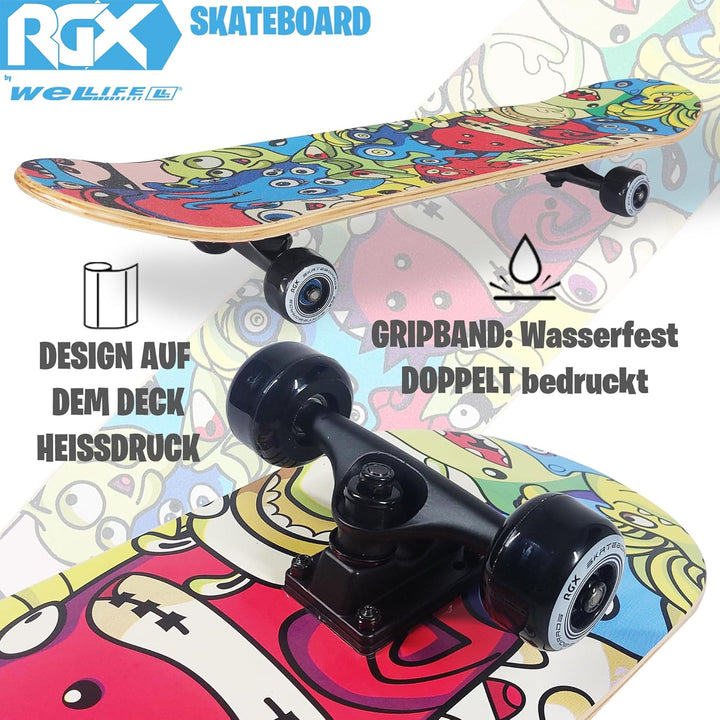 WeLLIFE Skateboard für Anfänger, 80x20cm Holz Skateboard Kinder, Jugendliche Erwachsene,ABEC-9 Kugel