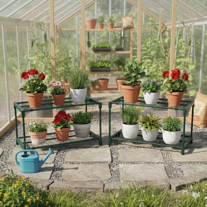 Pflanzenregal - Gartenregal 69x49x39 2er Set Pflanzenständer - Blumenständer Metall - Leiterregal -