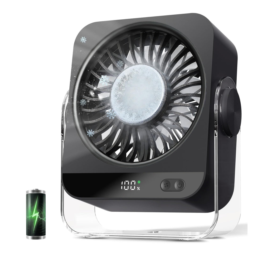 Ventilator Akku mit Eiskühlung, 4000mAh Tischventilator Akku, USB C Aufladbar Ventilator Klein, Trag
