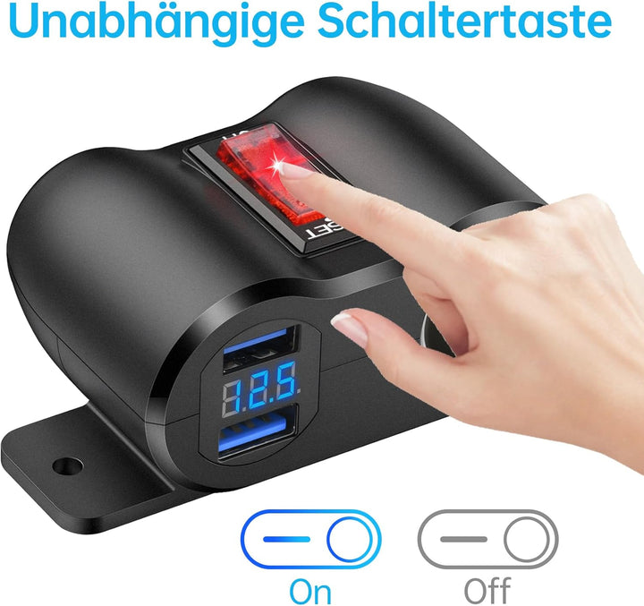 36W Upgraded 12V USB Ladebuchse, Panel mit 180 W Zigarettenanzünder Schnellladebuchse und LED Voltme