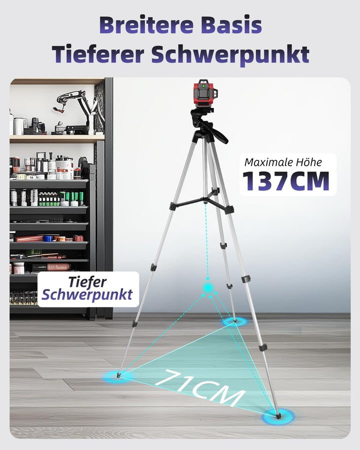 Silber Aluminium-Stativ für Laser-Nivellierung mit 137 cm Höhe und 0,54 kg leicht, mit Blasenniveau,