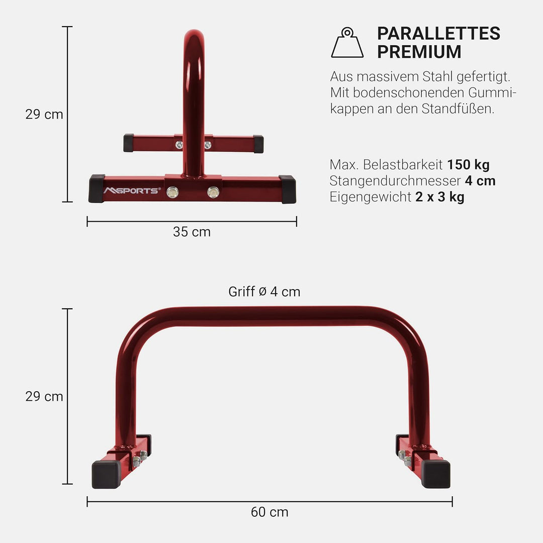 MSPORTS Low Fitness Parallettes Minibarren Professional LxBxH: 60x35x29 cm| Push-Up Bars Liegestützg