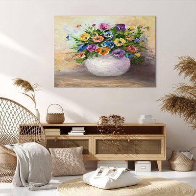 Bilder auf Leinwand 100x70cm Leinwandbild Blumen Blumenstrauss Vase bunt Gross Wanddeko Bild Schlafz