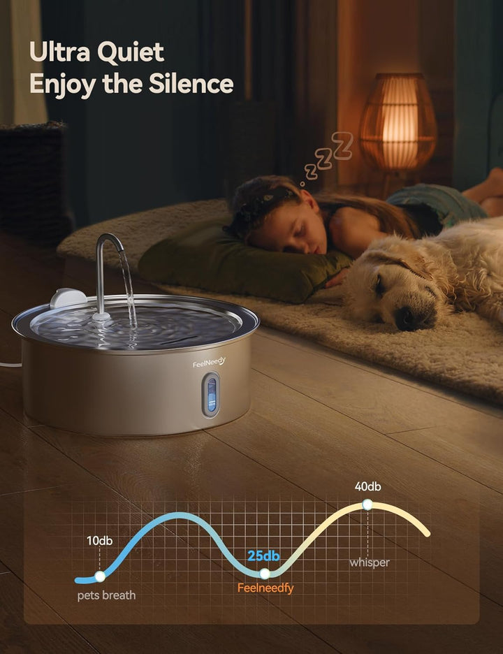 FEELNEEDY 7L Katzenbrunnen Edelstahl, Trinkbrunnen für Hunde mit 2 Filters Geeignet für die Verwendu
