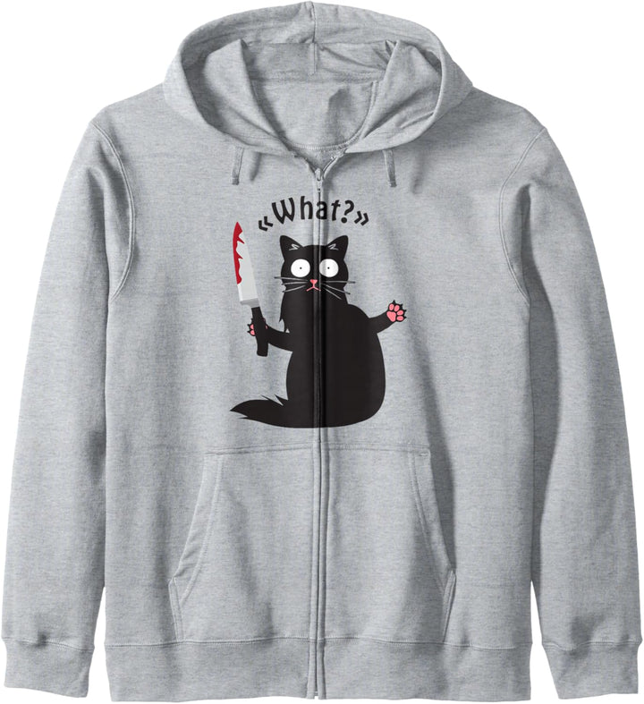 Cat What? Funny Black Cat Shirt Fun Murderous Cat With Knife Kapuzenjacke