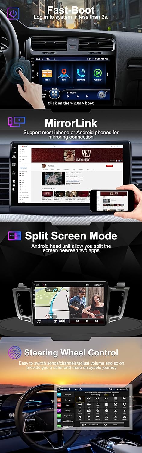 SXAUTO Android 12 IPS Autoradio Passt für Toyota RAV4 (2013-2018) - Eingebaut Wireless Carplay/Andro