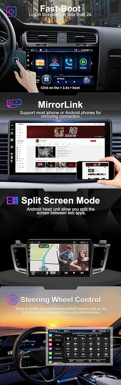 SXAUTO Android 12 - [6G+128G] - IPS Autoradio Passt für Toyota RAV4 (2013-2018) - Eingebaut Wireless