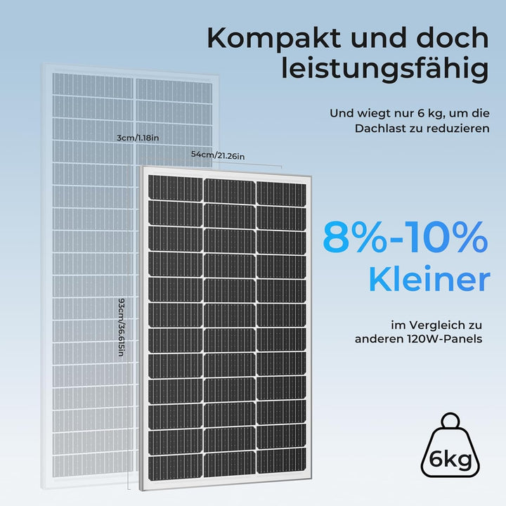 Solarpanel 120W, 12V PV Modul, SMBB Technologie, Hohe Effizienz Monocrystalline Solarmodul, Aluminiu