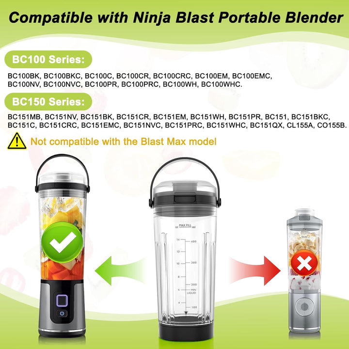 Ersatz Mixbehälter (530 ml) für Ninja Blast Tragbarer Mixer, Austauschdeckel mit Tragegriff, Messera