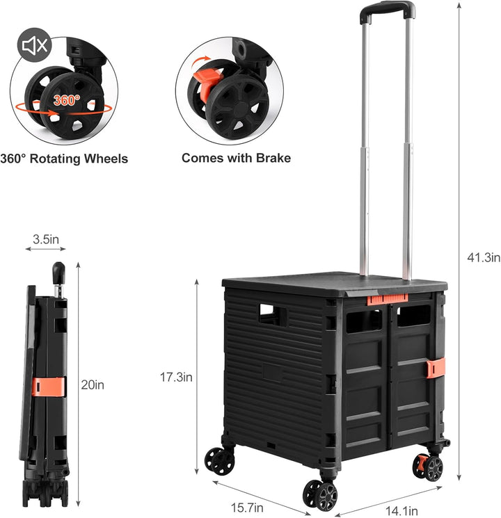 Einkaufstrolley Klappbar Transport Trolley bis 80KG Einkaufswagen Trolley mit Deckel und Teleskop Gr