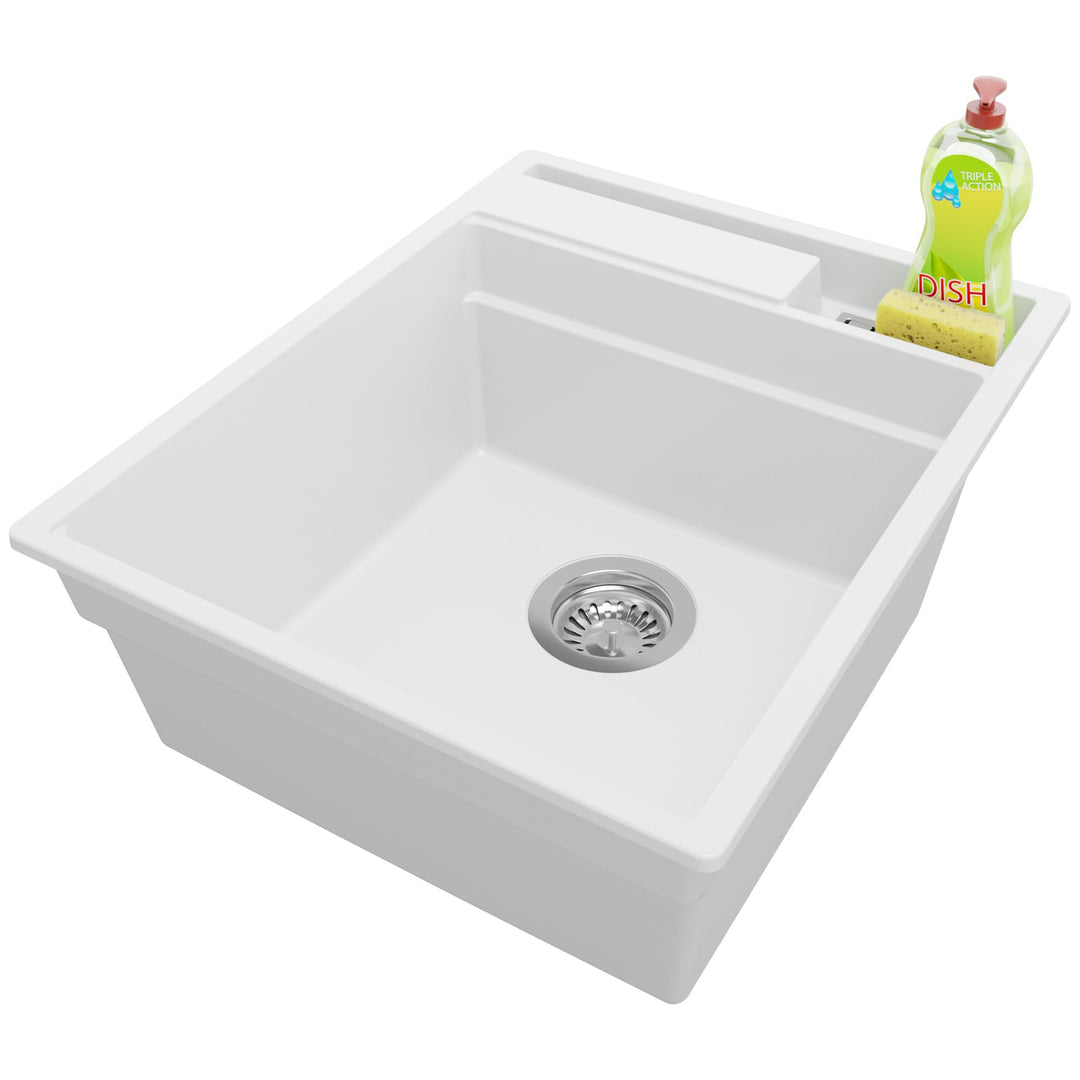 PRIMAGRAN Granitspüle Weiss 43x53cm, Granitspüle 1 Becken + Ablauf-Set, Küchenspüle ab 45er Untersch