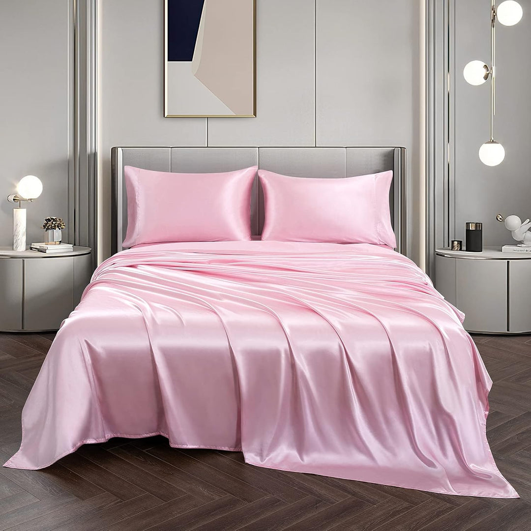 Vonty Satin-Bettlaken in voller Grösse, seidig weiches Satin-Bettlaken-Set, 1 Spannbetttuch mit tief