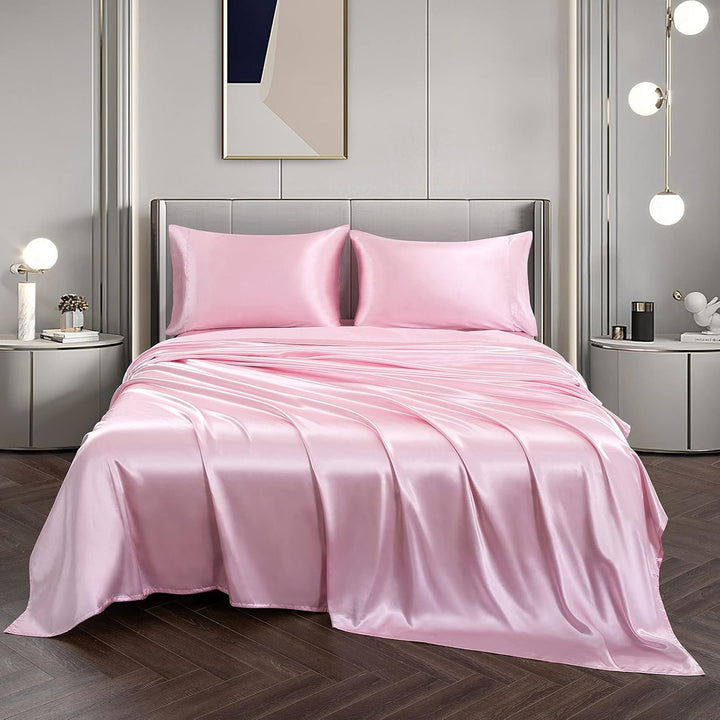 Vonty Satin-Bettlaken in voller Grösse, seidig weiches Satin-Bettlaken-Set, 1 Spannbetttuch mit tief