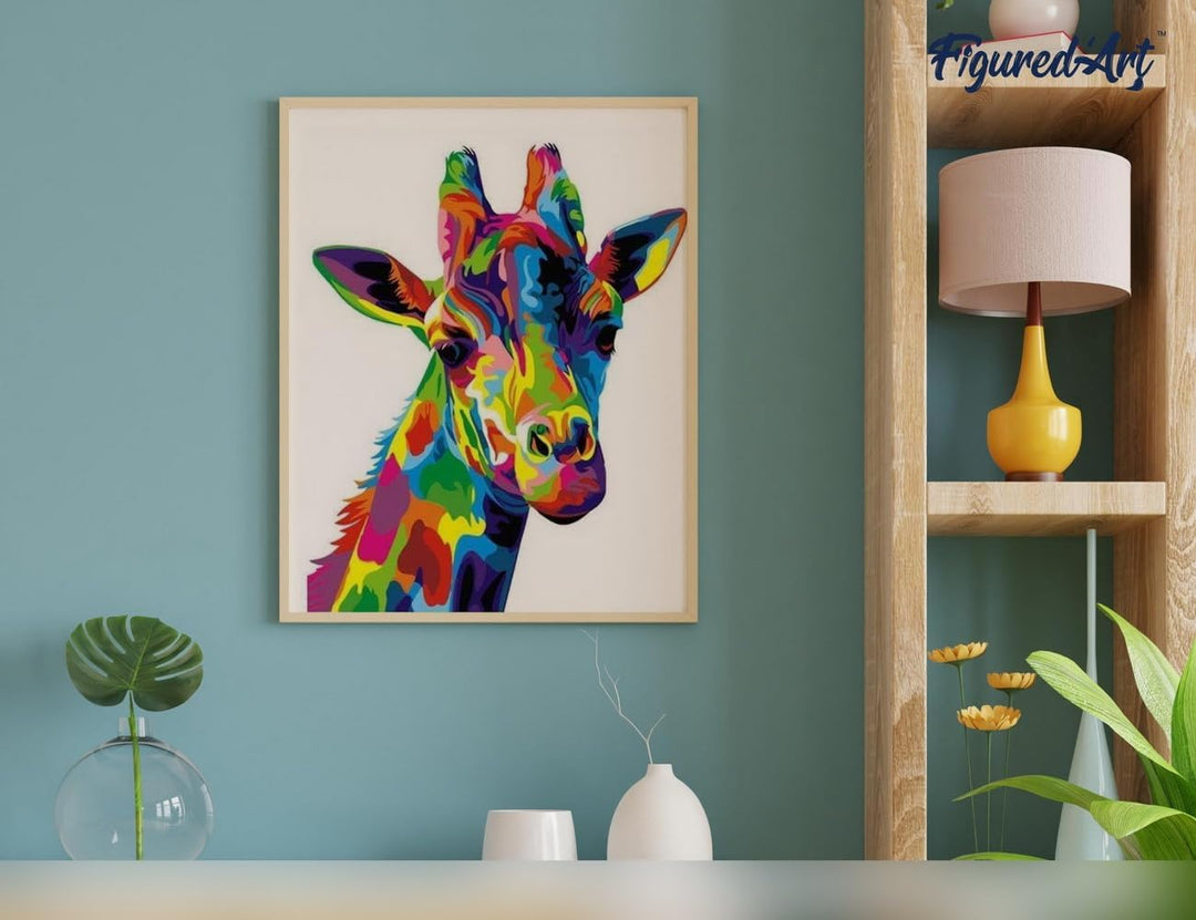 Figured'Art Malen Nach Zahlen Erwachsene Mit Rahmen Giraffe Pop Art - Paint by Numbers Basteln DIY B