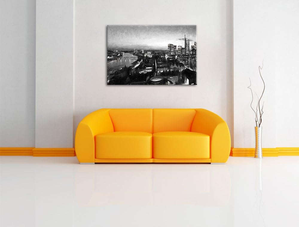 Pixxprint Frankfurt am Main Skyline Kohle Effekt, Format: 100x70 auf Leinwand, 100x70