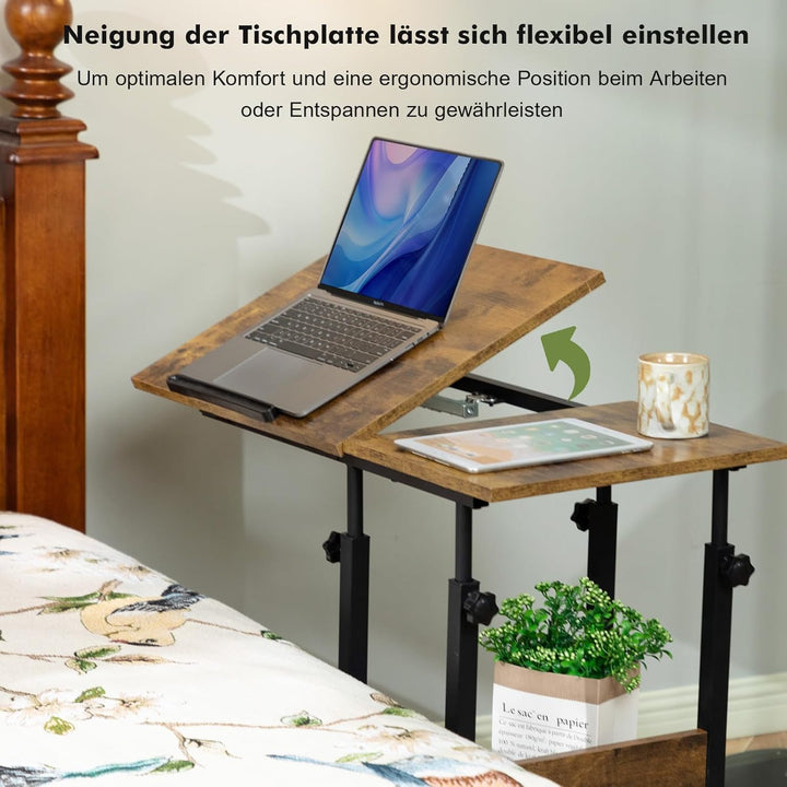 Hadulcet Beistelltisch Couch, Beistelltisch C-Form mit Rollen, verstellbare Tischplatte, Höhenverste