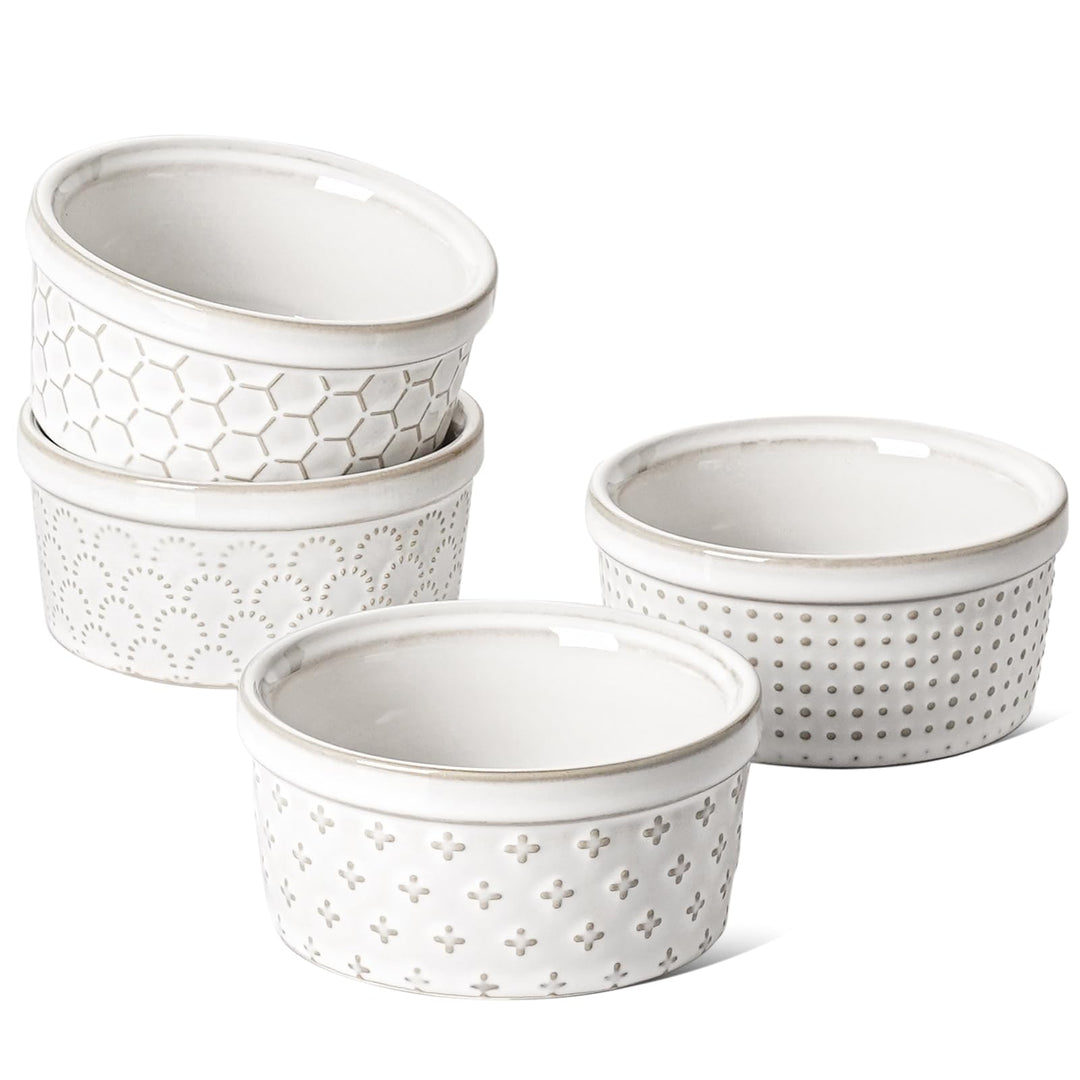 LE TAUCI Creme Brulee Schälchen Set 170 ml x 4, Souffle Förmchen, Ofenfest, Auflaufförmchen für Lava