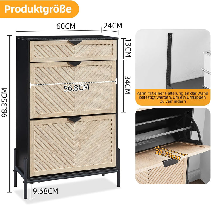 VIPLUMI Schmal Schuhschrank mit 2 Klappen platzsparender, Schmaler Geschlossen Schuhregal Schuh Schr