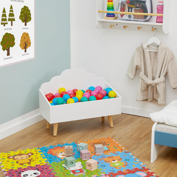 Relaxdays Kindertruhe, Wolken-Design, HxBxT: 45x58x28 cm, MDF, für Bücher & Spielzeug, offene Spielz