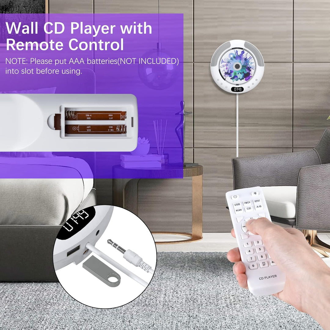 KOVCDVI CD Player Bluetooth mit Touch-Tasten Lautsprecher CD-Player für Wandmontage mit FM-Radio USB