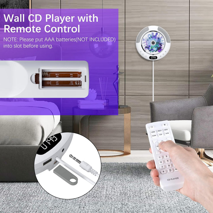 KOVCDVI CD Player Bluetooth mit Touch-Tasten Lautsprecher CD-Player für Wandmontage mit FM-Radio USB