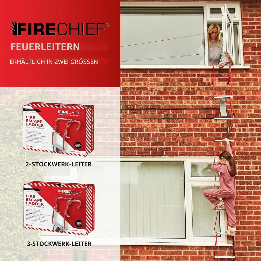 Firechief FEL730 Feuerschutzleiter, 3 Etagen, zusammenklappbar, extra breite Trittflächen, 3 Etagen