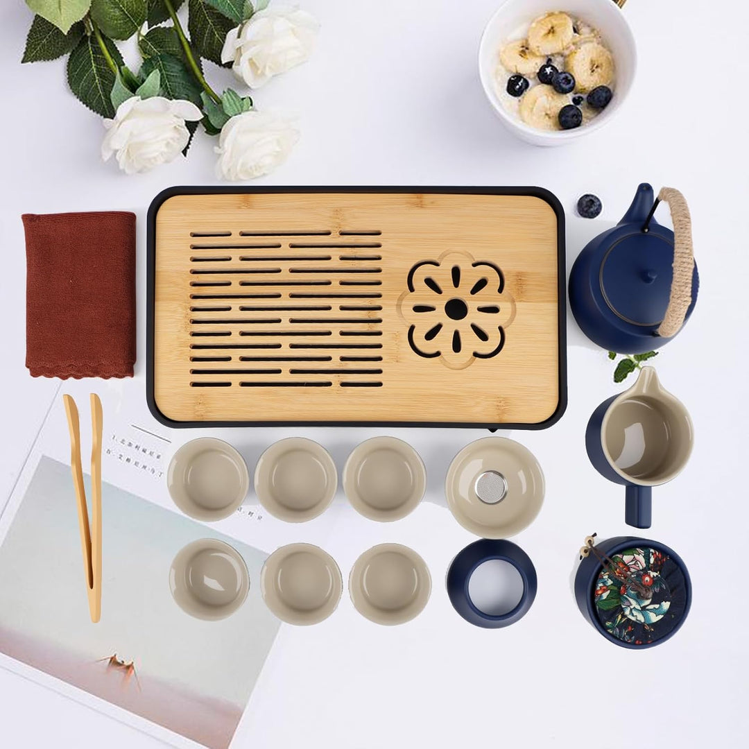 Japanisches Teeservice für 6, Schönes Tea Set Porzellan Chinesische Teekanne Set, 14 Stück Gongfu Te